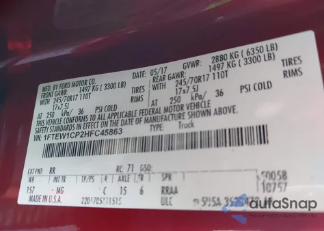 2017 Ford F-150 Xlt from USA, damaged, VIN 1FTEW1CP2HFC45863